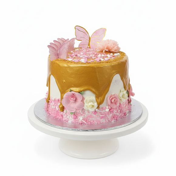 Golden Drip Floral Cake