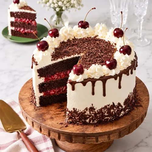 Black Forest Cake Wollongong handcrafted with fresh cream and chocolate sprinkles