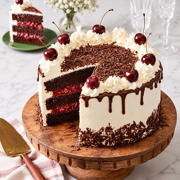 Black Forest Cake Wollongong handcrafted with fresh cream and chocolate sprinkles
